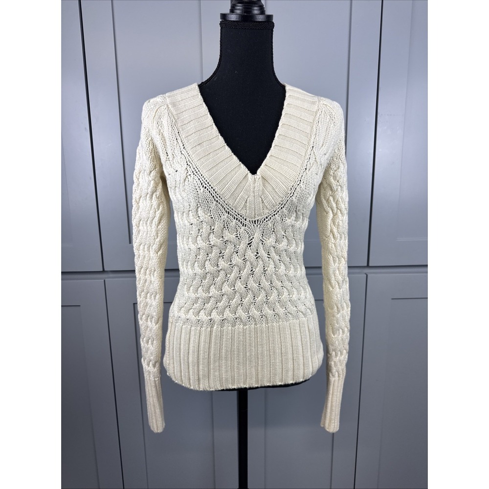 Vtg Banana Republic Fisherman Sweater Cable Knit 100% Merino Wool Old Money